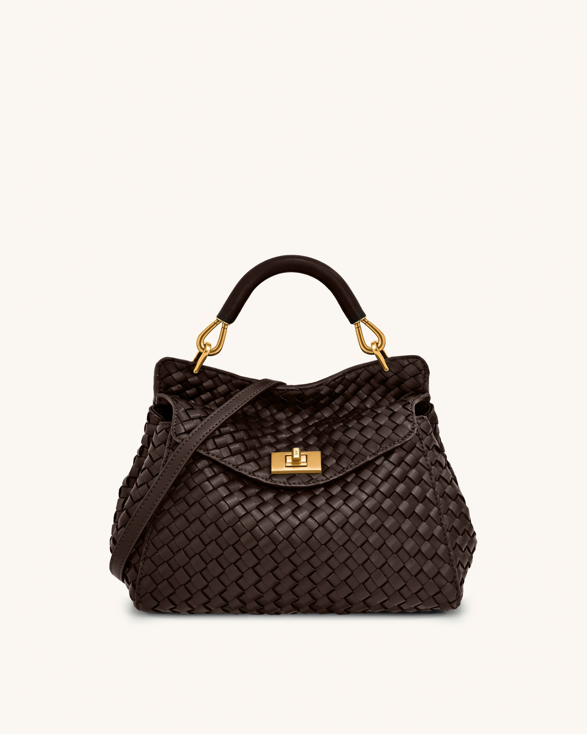 Lucia Classic Top Handle Woven Bag - Dark Brown