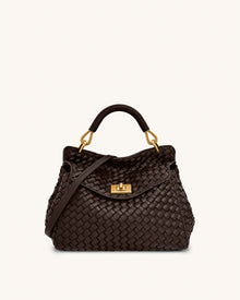 Lucia Classic Top Handle Woven Bag - Dark Brown