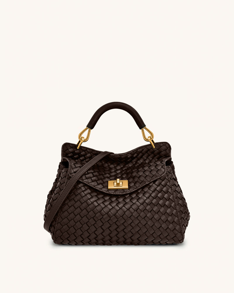 Lucia Classic Top Handle Woven Bag - Dark Brown