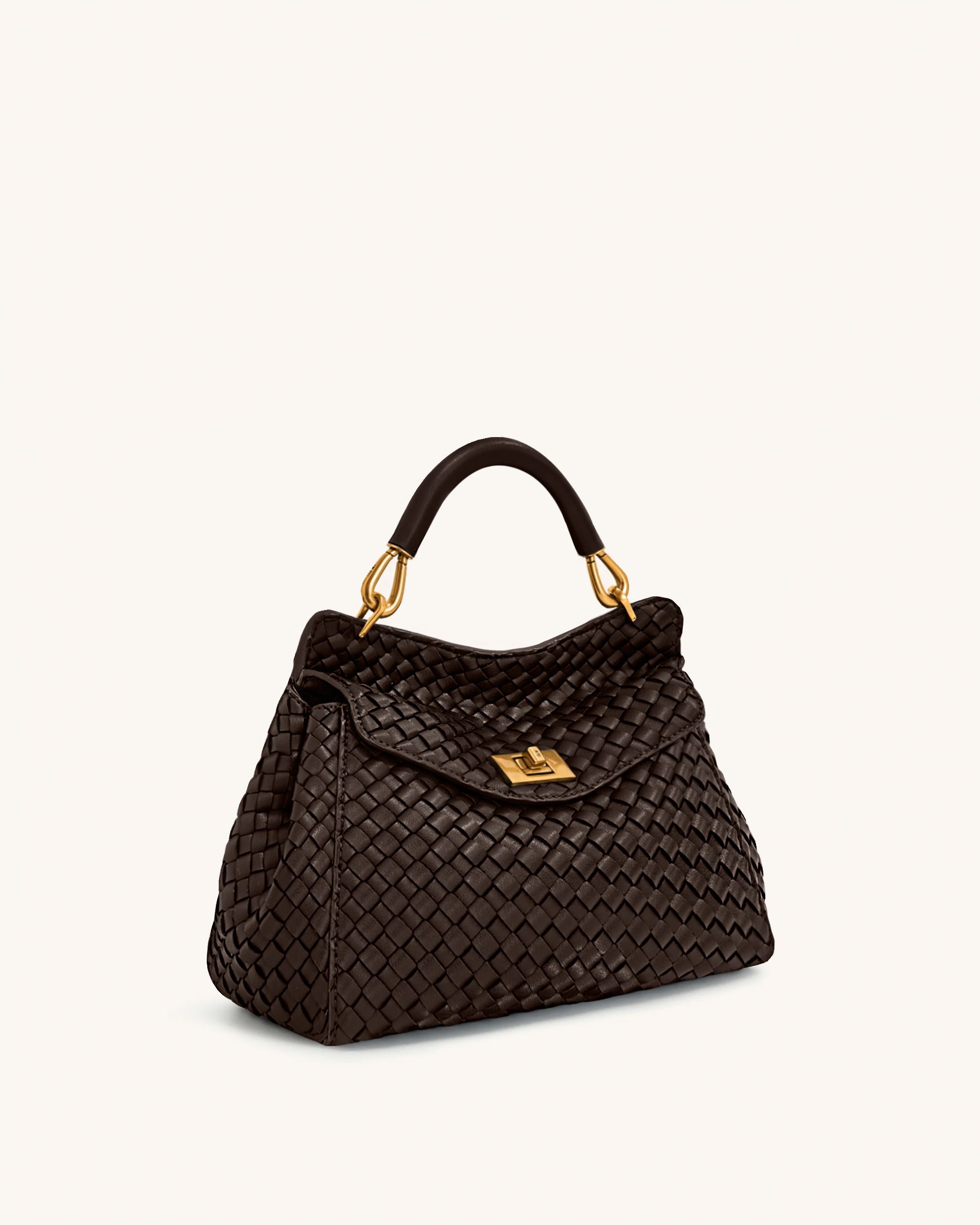 Lucia Classic Top Handle Woven Bag - Dark Brown