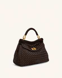 Lucia Classic Top Handle Woven Bag - Dark Brown