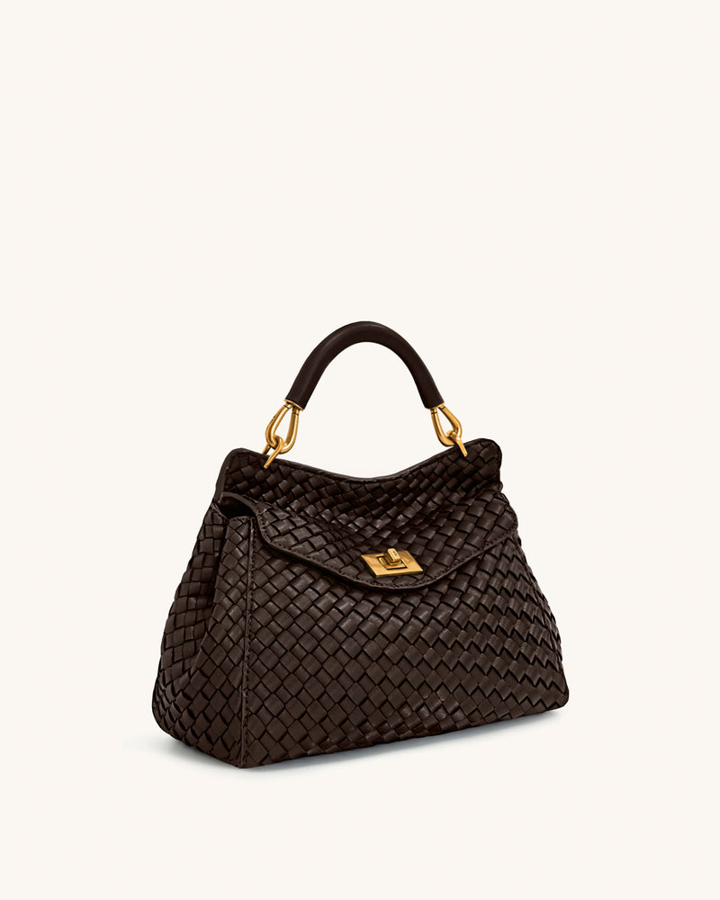 Lucia Classic Top Handle Woven Bag - Dark Brown