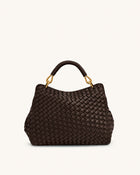 Lucia Classic Top Handle Woven Bag - Dark Brown