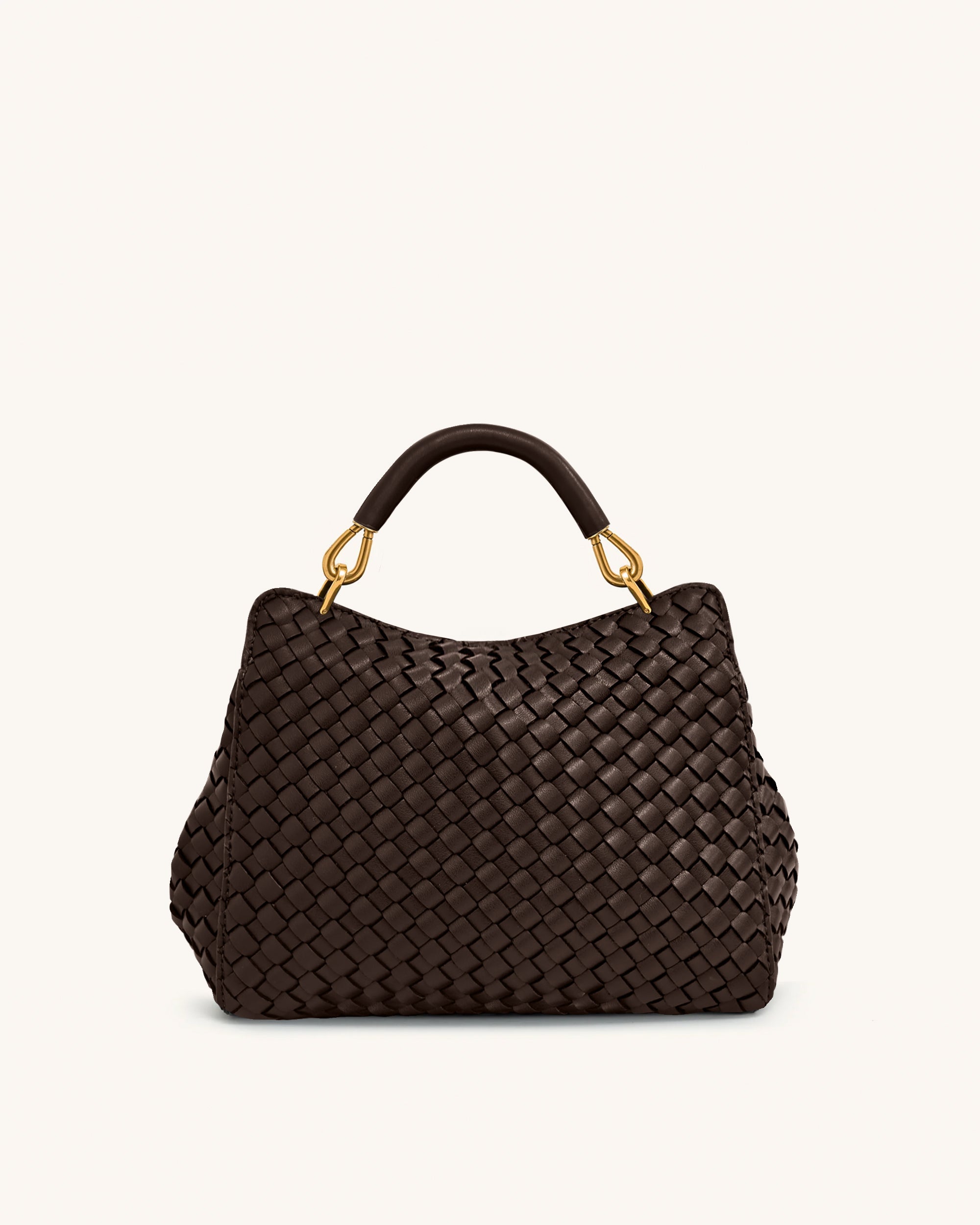 Lucia Classic Top Handle Woven Bag - Dark Brown