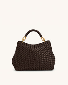 Lucia Classic Top Handle Woven Bag - Dark Brown