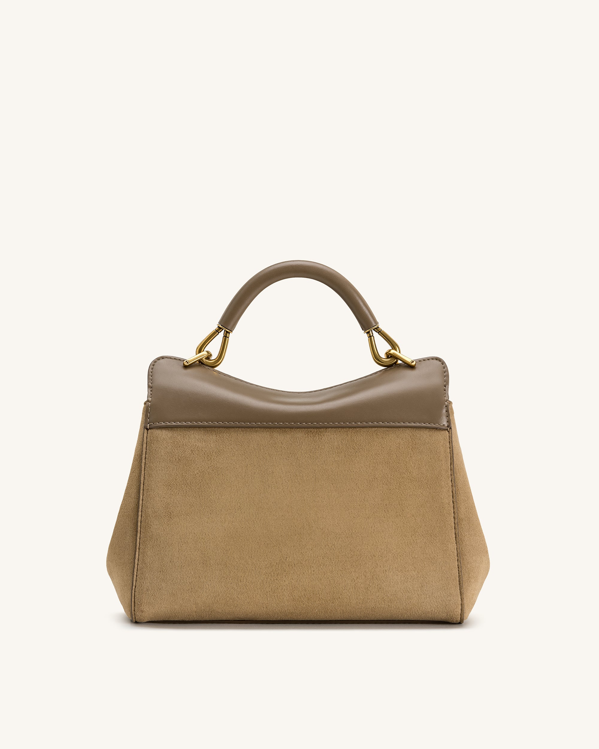 Lucia Classic Faux Suede Top Handle Bag - Taupe