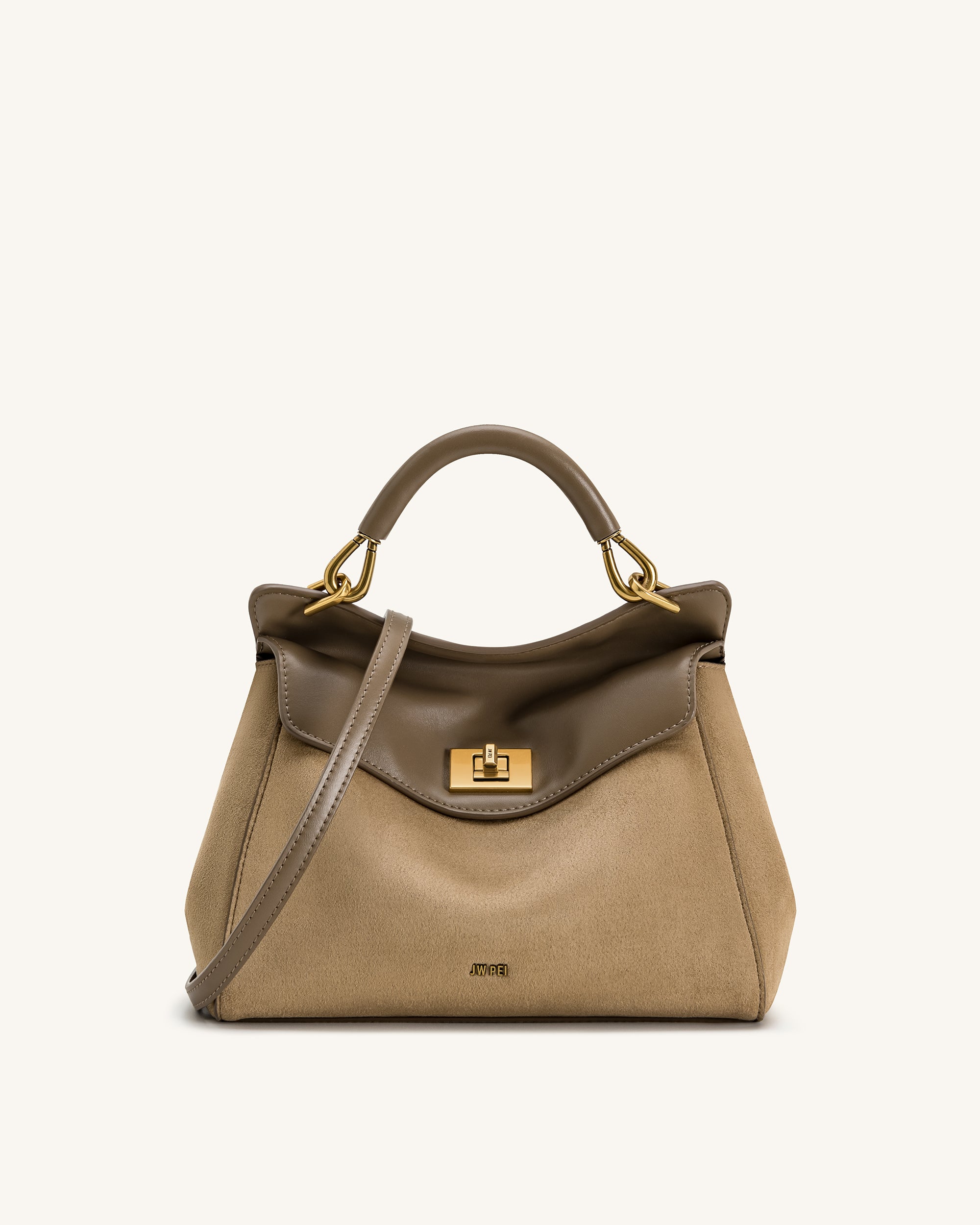 Lucia Classic Faux Suede Top Handle Bag - Taupe | JW PEI