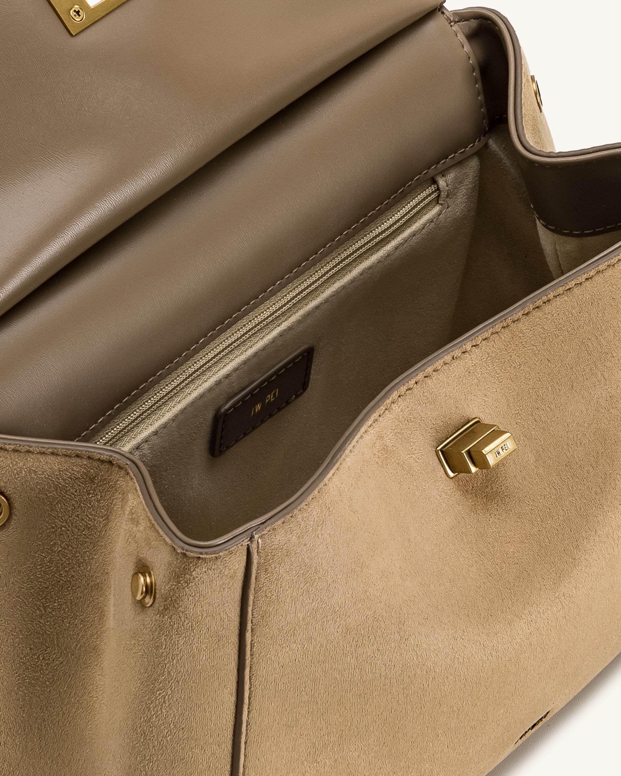 Lucia Classic Faux Suede Top Handle Bag - Taupe | JW PEI