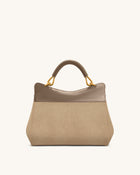 Lucia Classic Faux Suede Top Handle Bag - Taupe