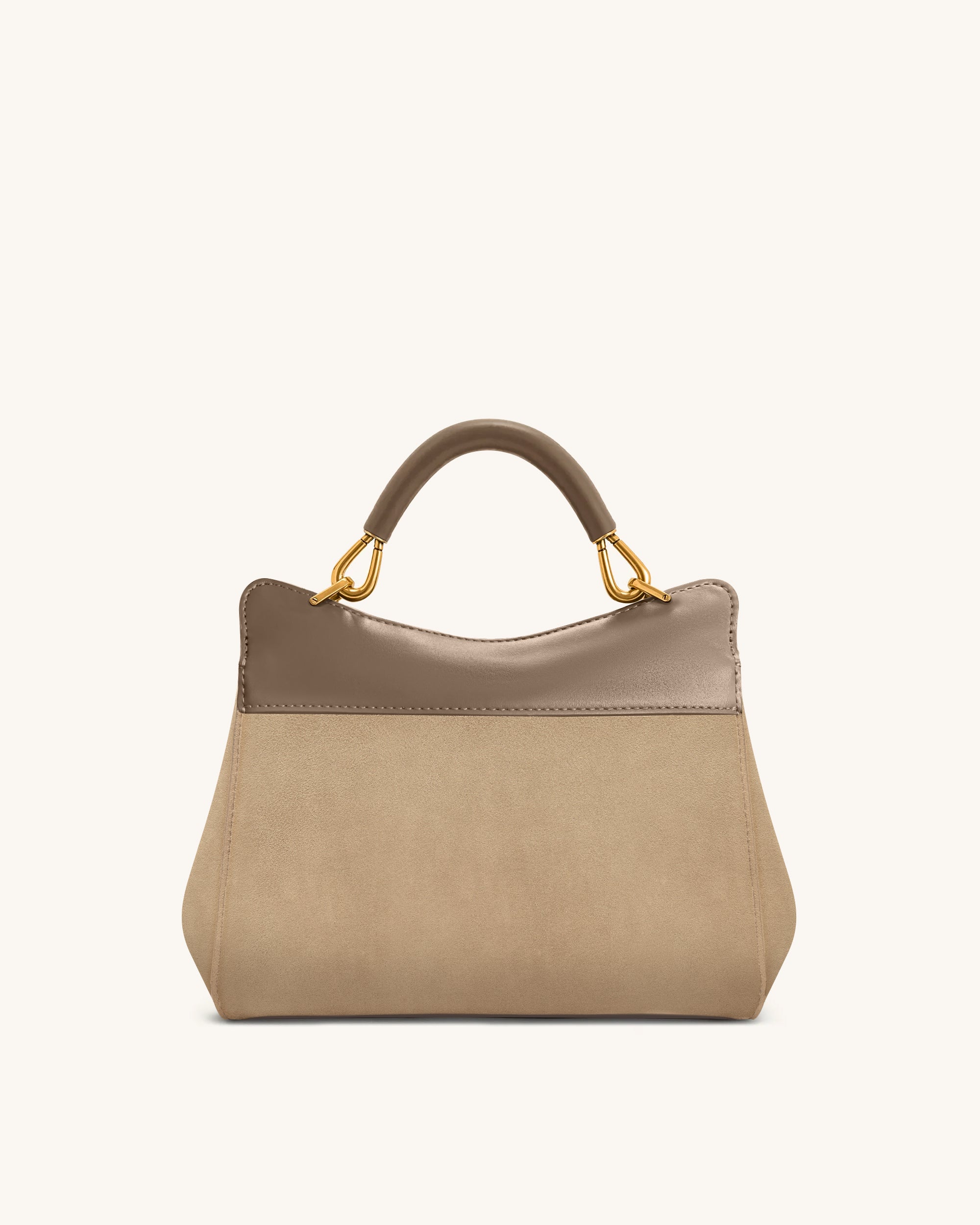 Lucia Classic Faux Suede Top Handle Bag - Taupe