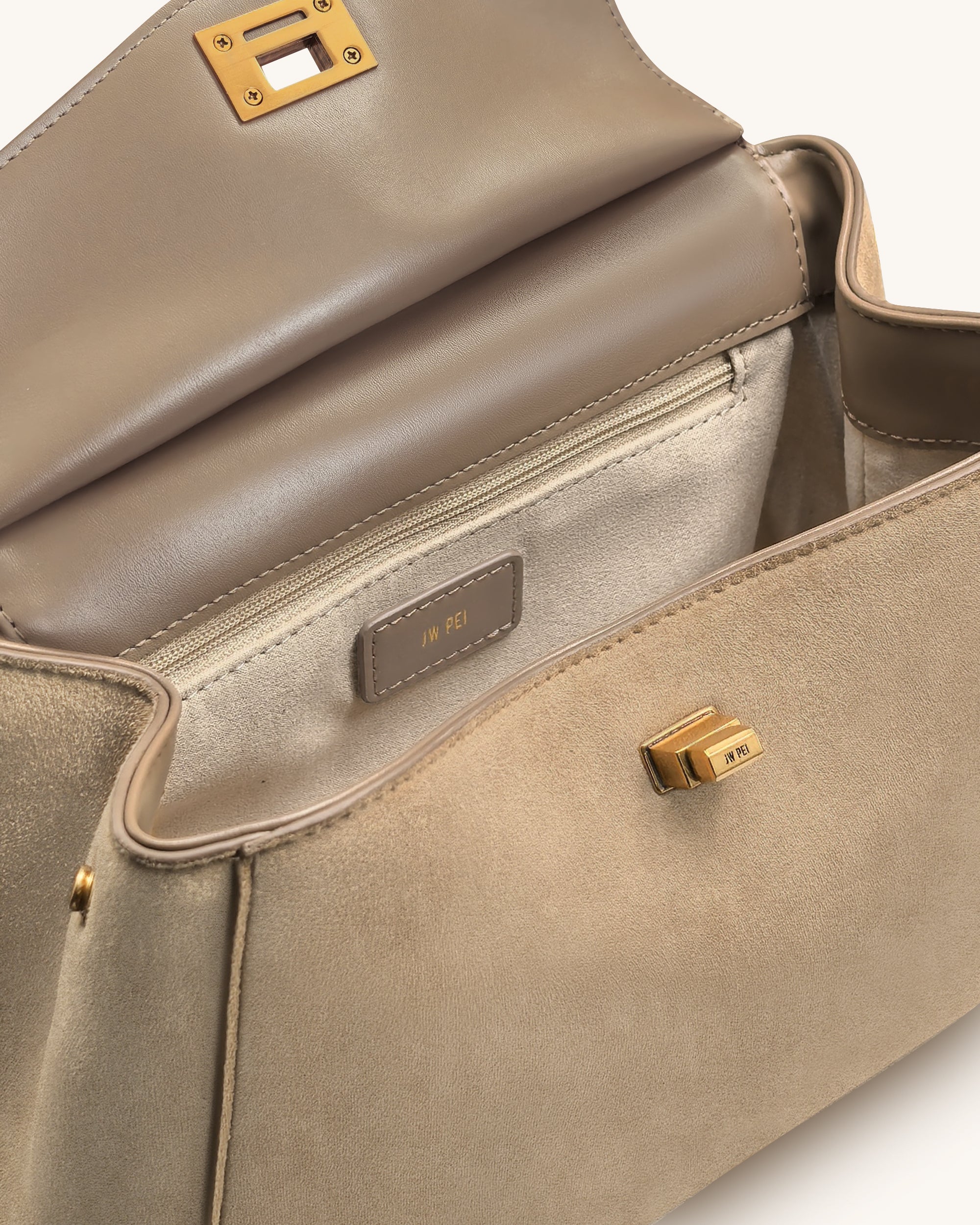 Lucia Classic Faux Suede Top Handle Bag - Taupe | JW PEI