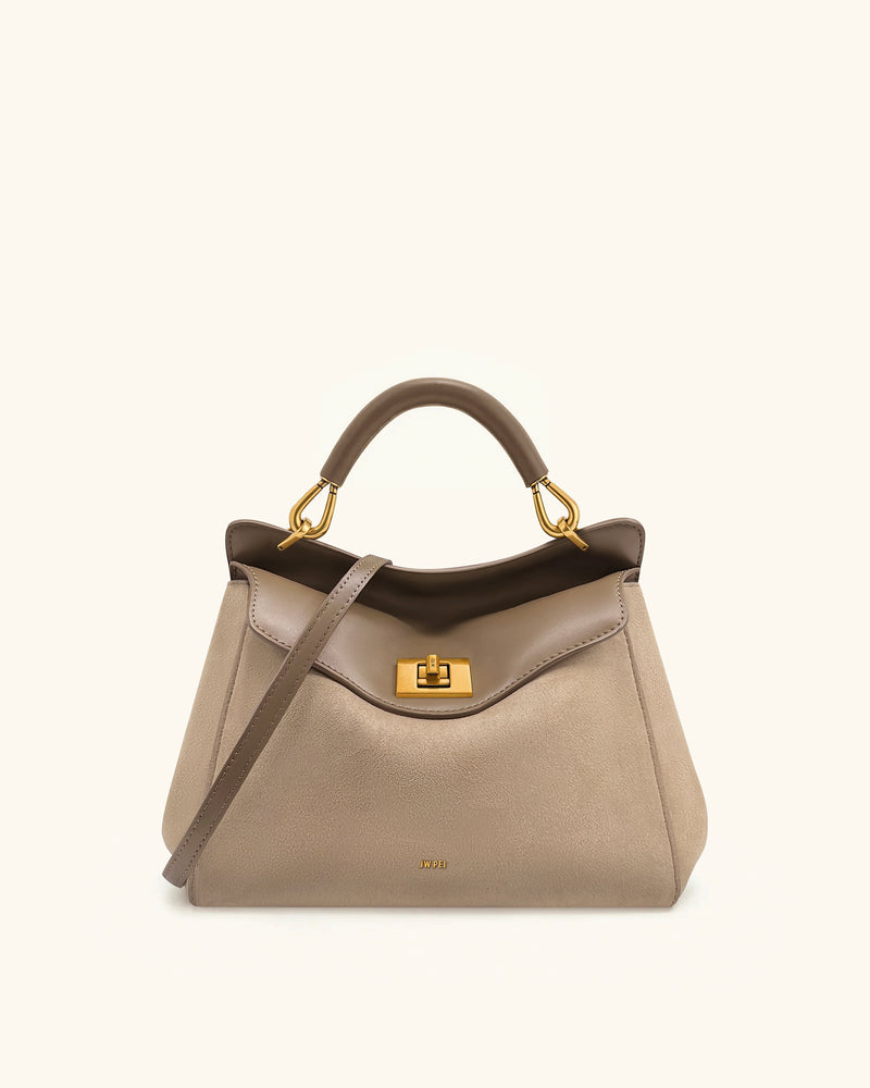 Lucia Classic Faux Suede Top Handle Bag - Taupe