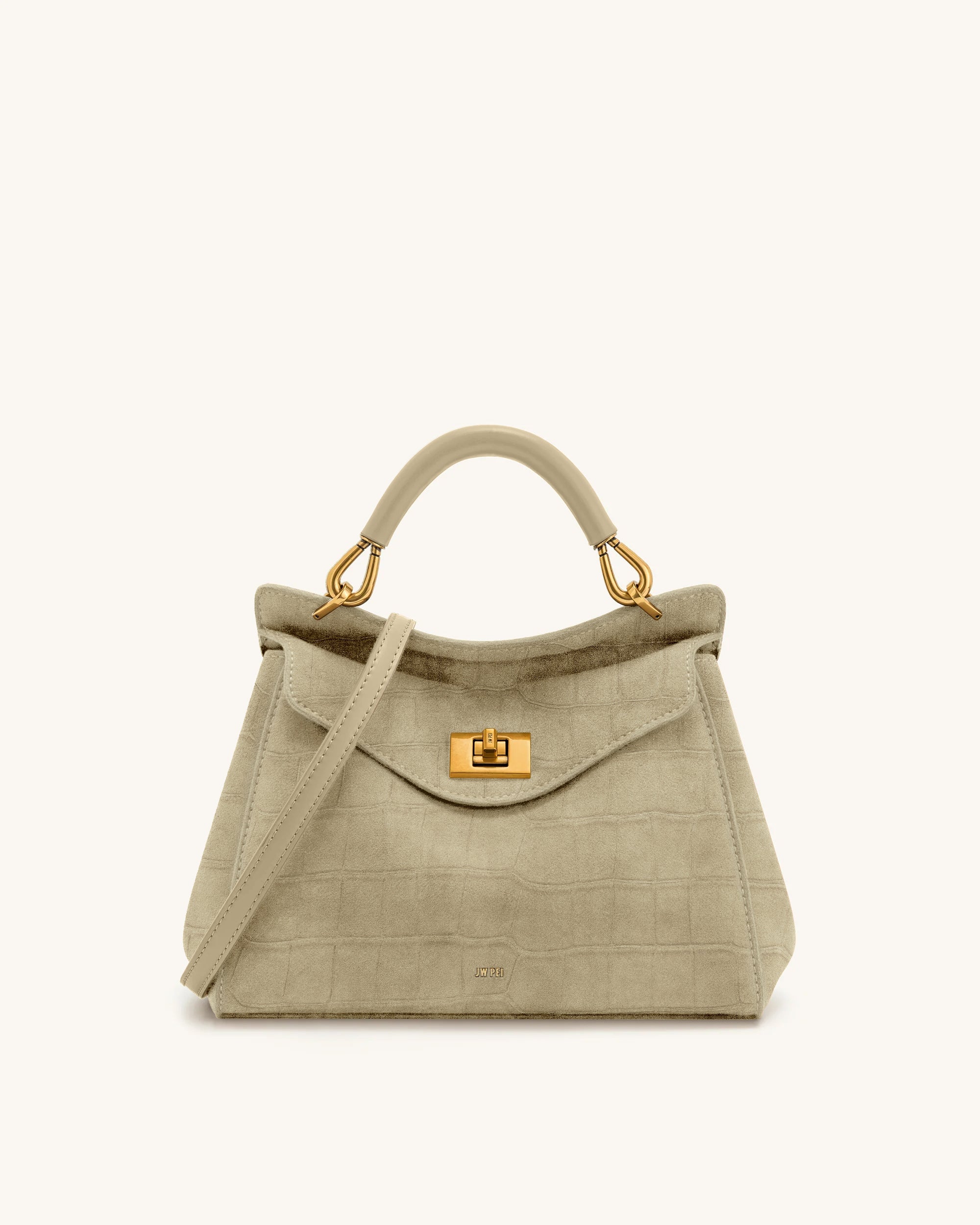Lucia Classic Croc-Embossed Faux Suede Top Handle Bag - Light