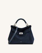 Lucia Classic Faux Suede Top Handle Bag - Navy Blue