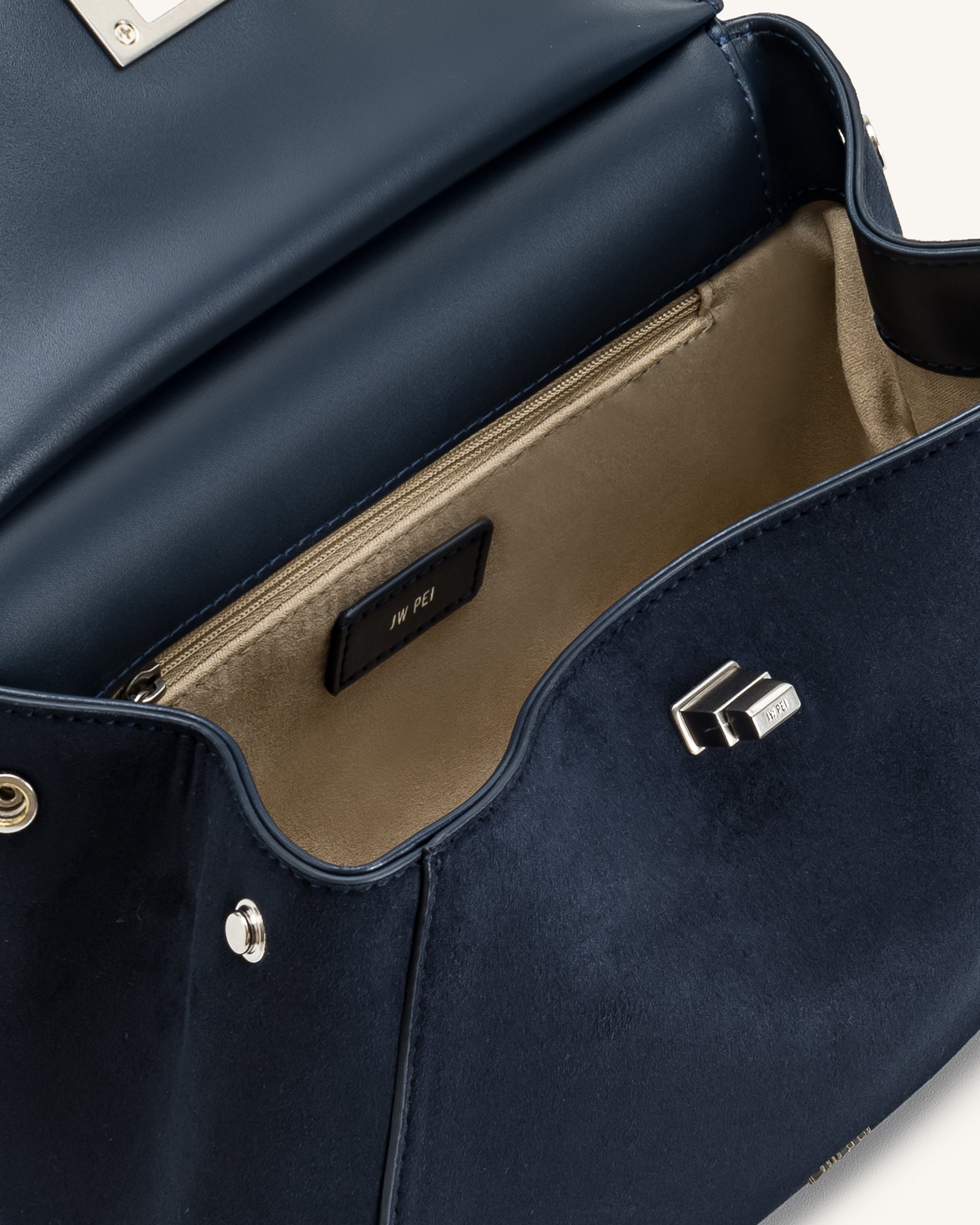 Lucia Classic Faux Suede Top Handle Bag - Navy Blue | JW PEI