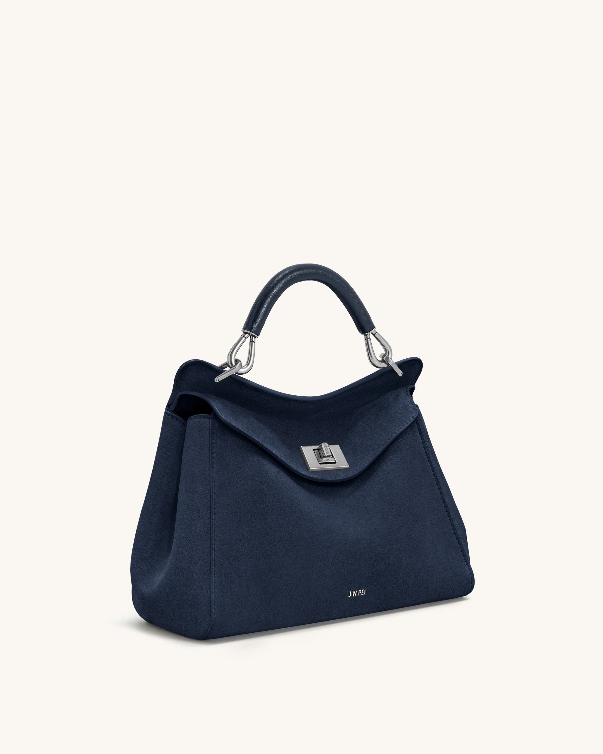 ポー・ド・ランジェ Lucia Classic Faux Suede Top Handle Bag - Navy Blue | JW PEI