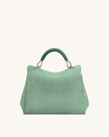 Lucia Classic Faux Suede Top Handle Bag - Matcha Green