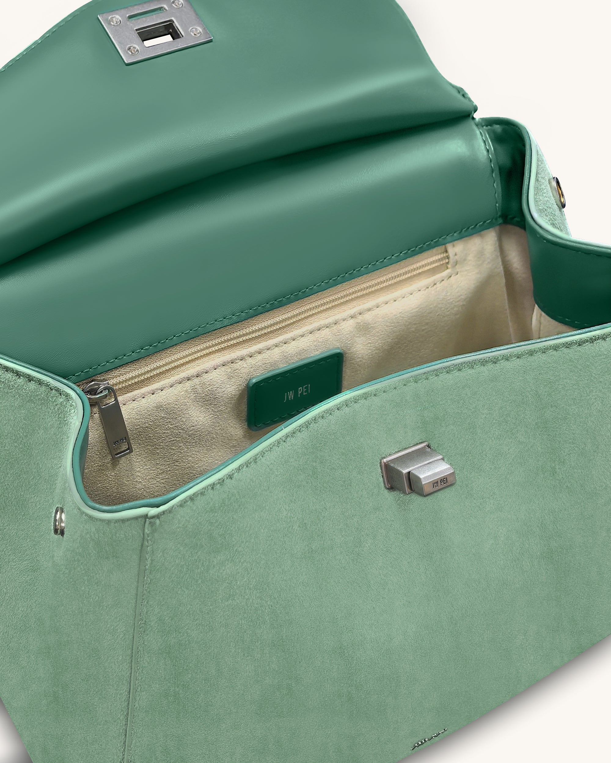 Lucia Classic Faux Suede Top Handle Bag - Matcha Green