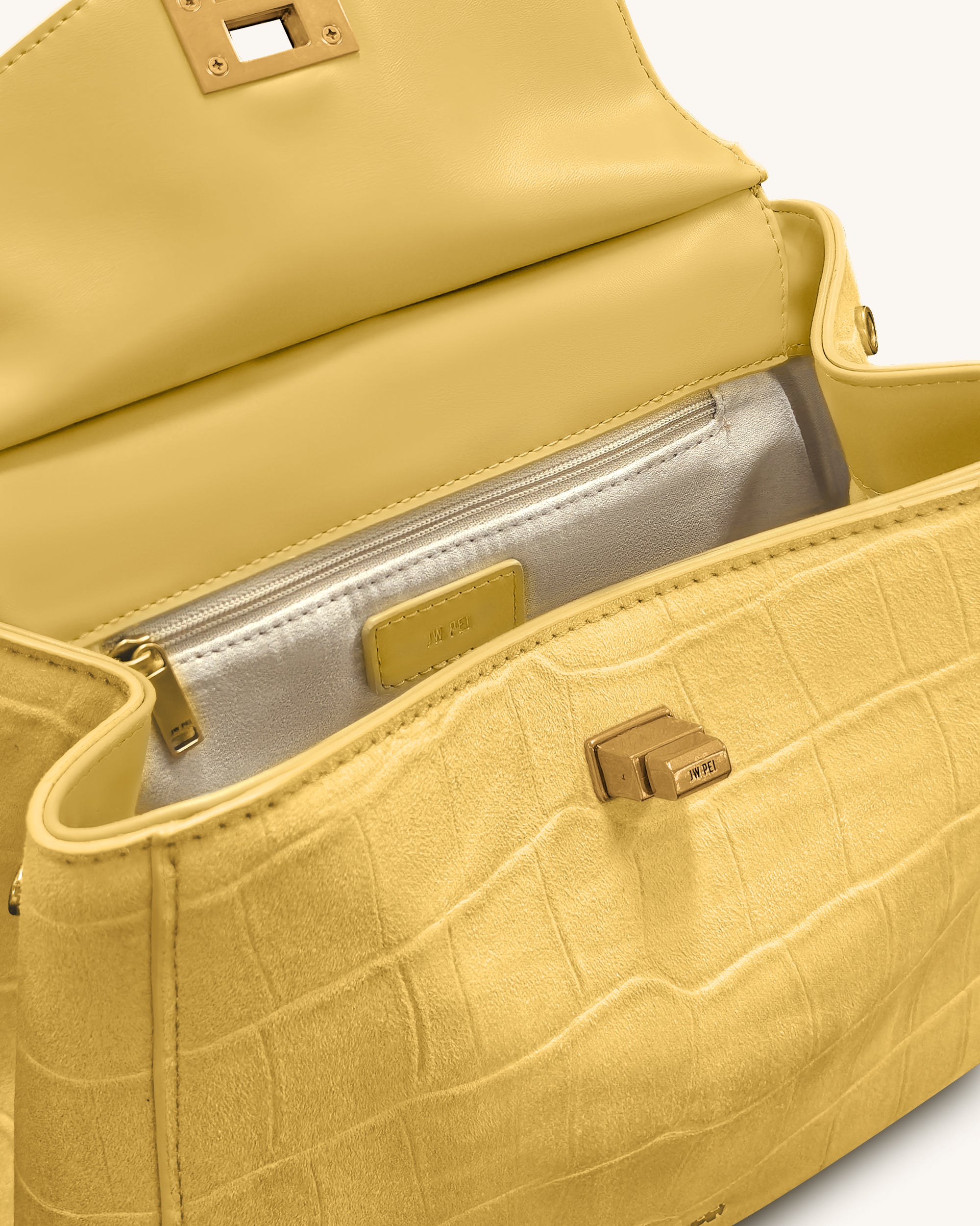 Lucia Classic Croc-Embossed Faux Suede Top Handle Bag - Yellow
