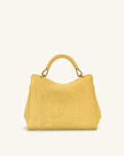 Lucia Classic Croc-Embossed Faux Suede Top Handle Bag - Yellow