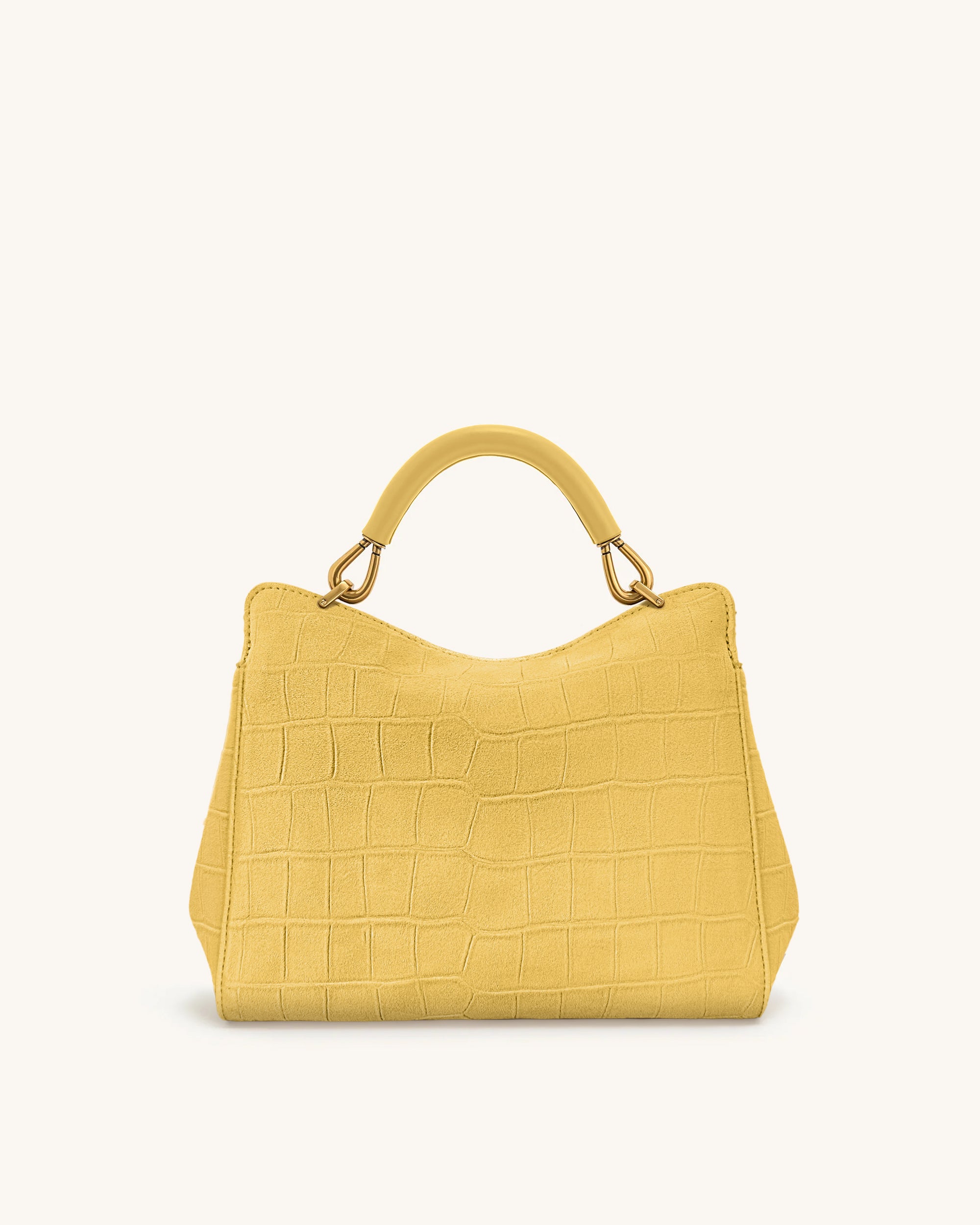 Lucia Classic Croc-Embossed Faux Suede Top Handle Bag - Yellow