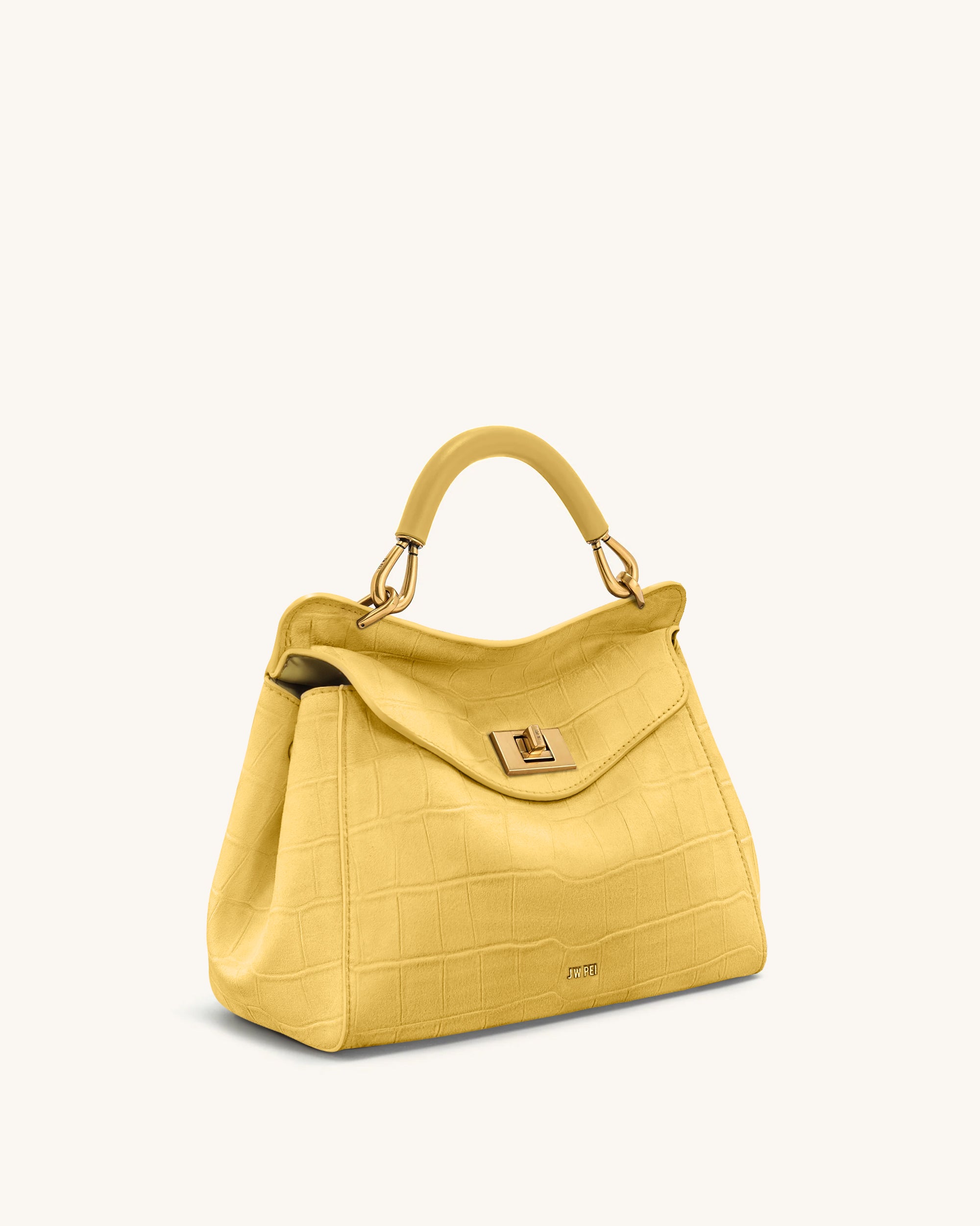 Lucia Classic Croc-Embossed Faux Suede Top Handle Bag - Yellow
