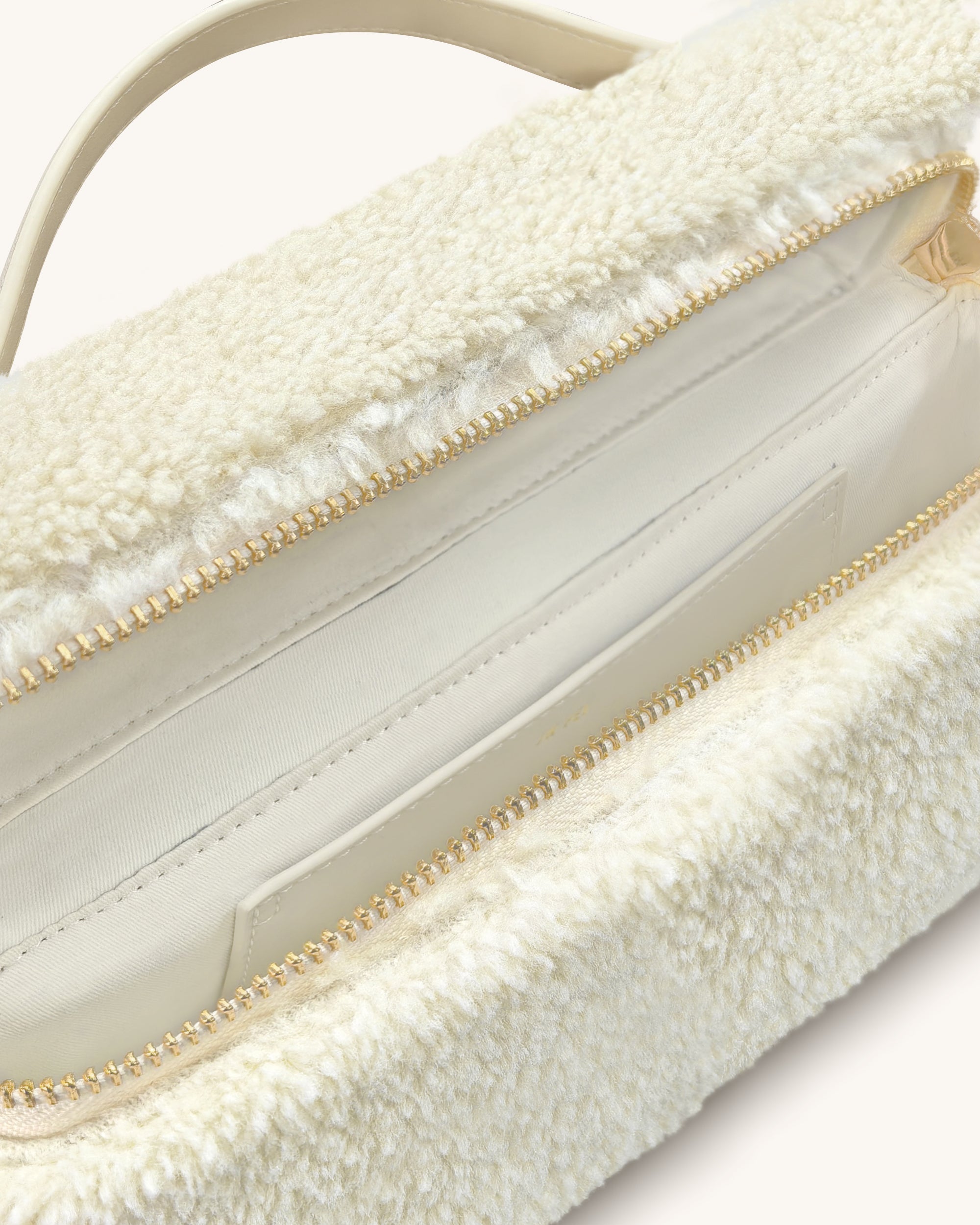 Thea Faux Fur Top Handle Bag - Cream