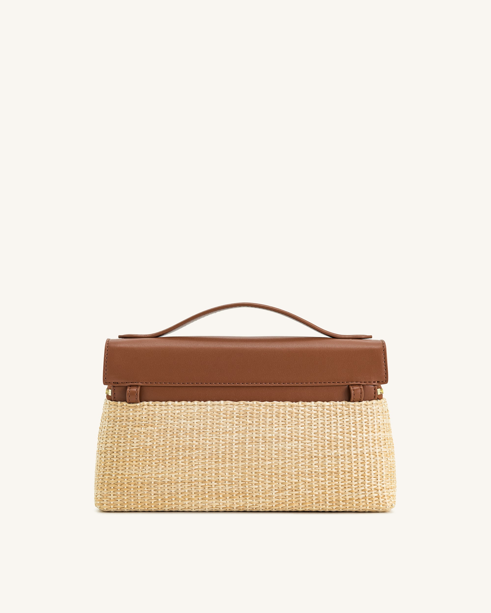 Thea Faux Straw Top Handle Bag - Brown Straw