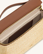 Thea Faux Straw Top Handle Bag - Brown Straw