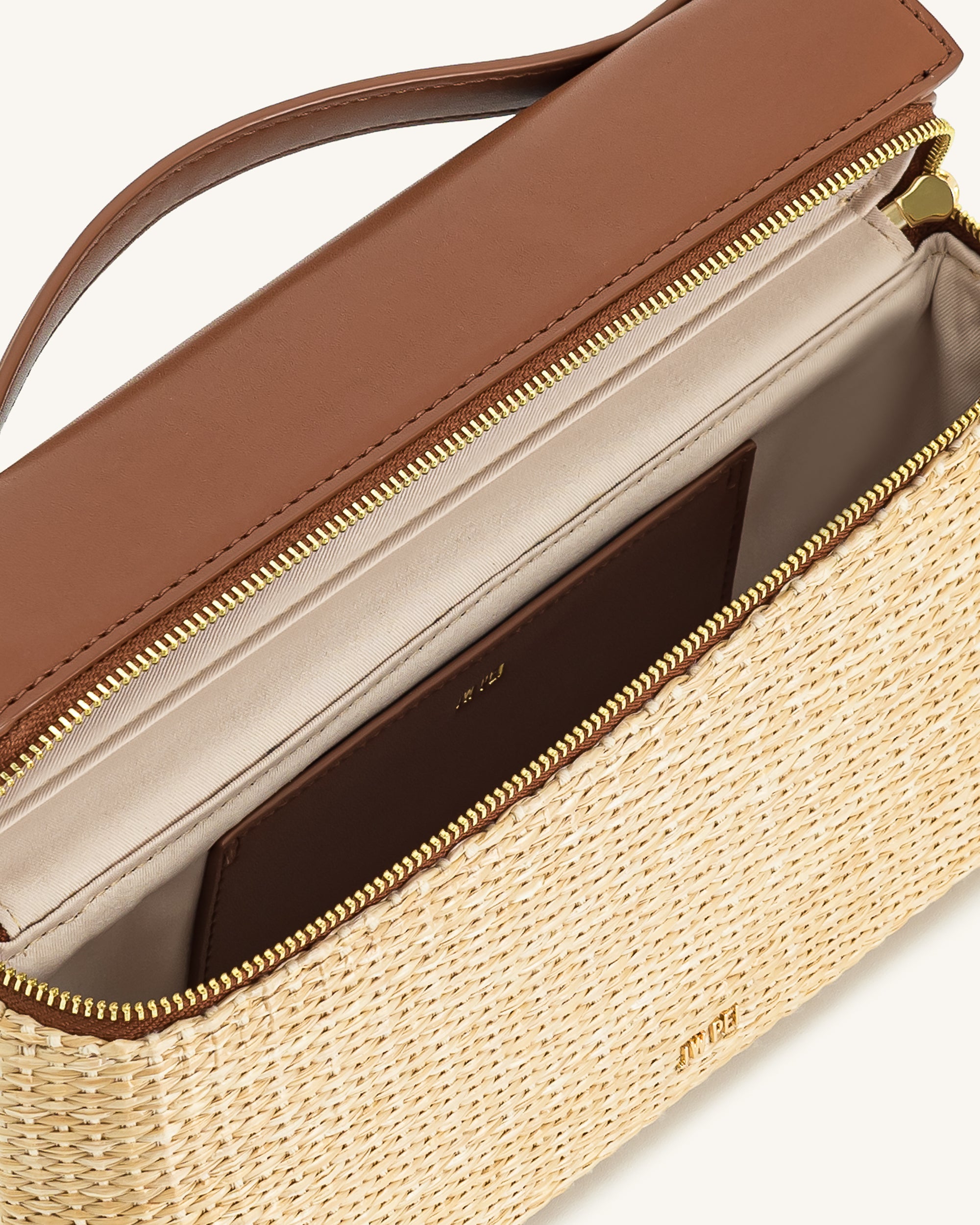 Thea Faux Straw Top Handle Bag - Brown Straw