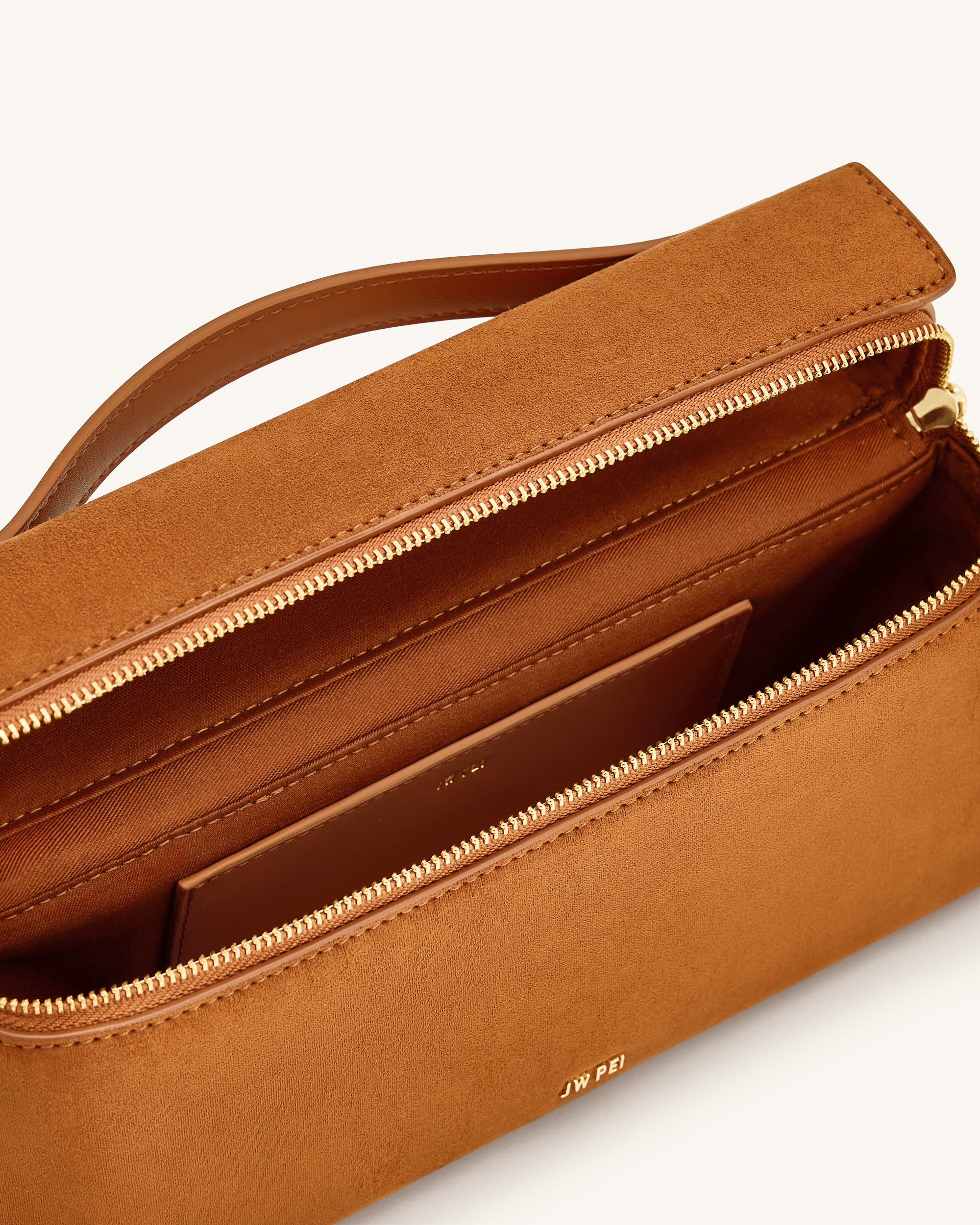 Thea Faux Suede Top Handle Bag - Camel | JW PEI