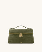 Thea Croc-Embossed Top Handle Bag - Olive Green