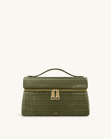 Thea Croc-Embossed Top Handle Bag - Olive Green