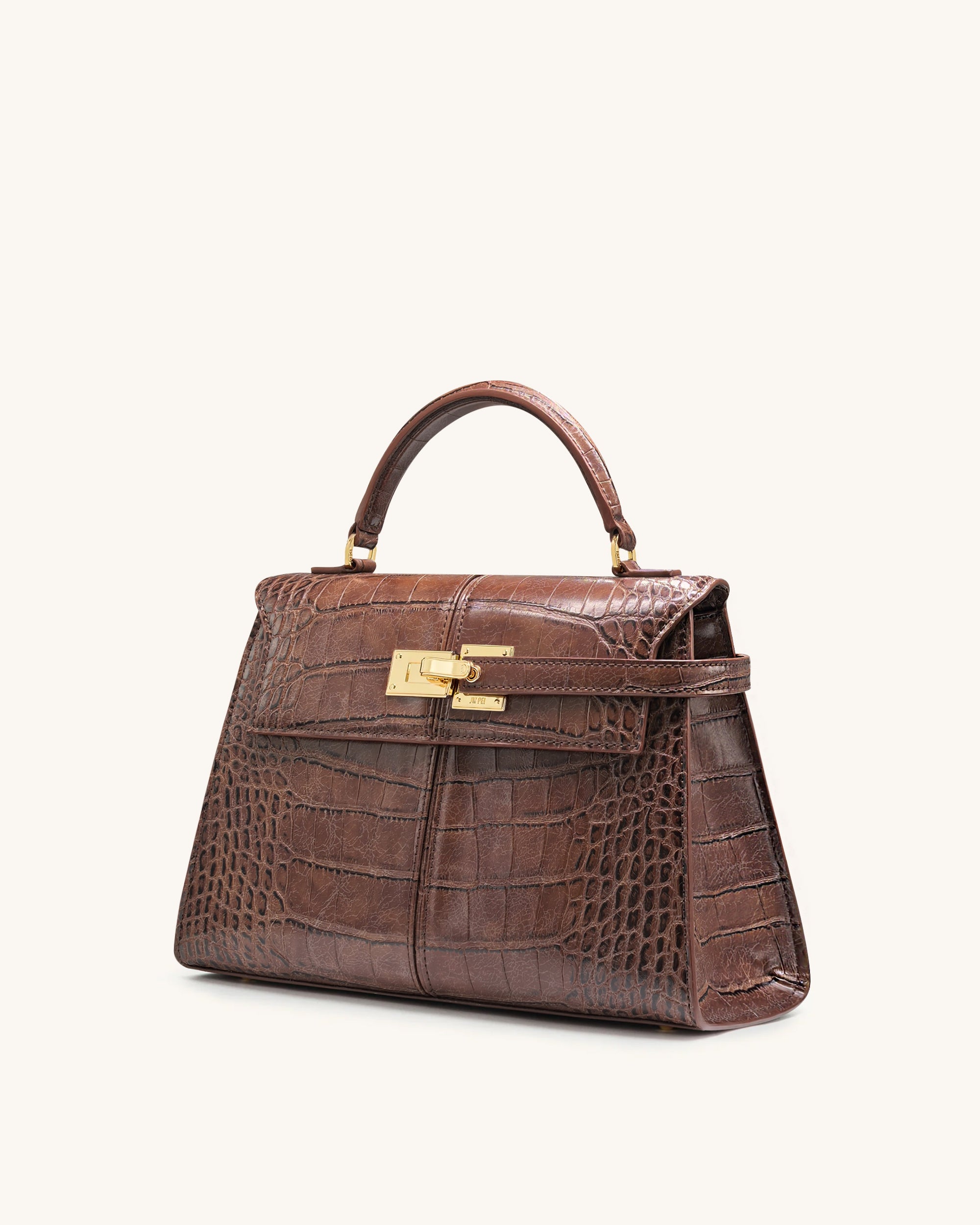 Elise Large Croc-Embossed Top Handle Bag - Chestnut Brown | JW PEI