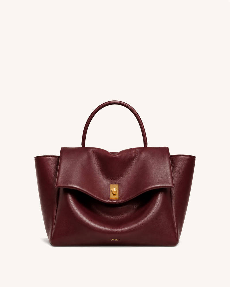 Aster Soft Turn-Lock Satchel Bag - Burgundy