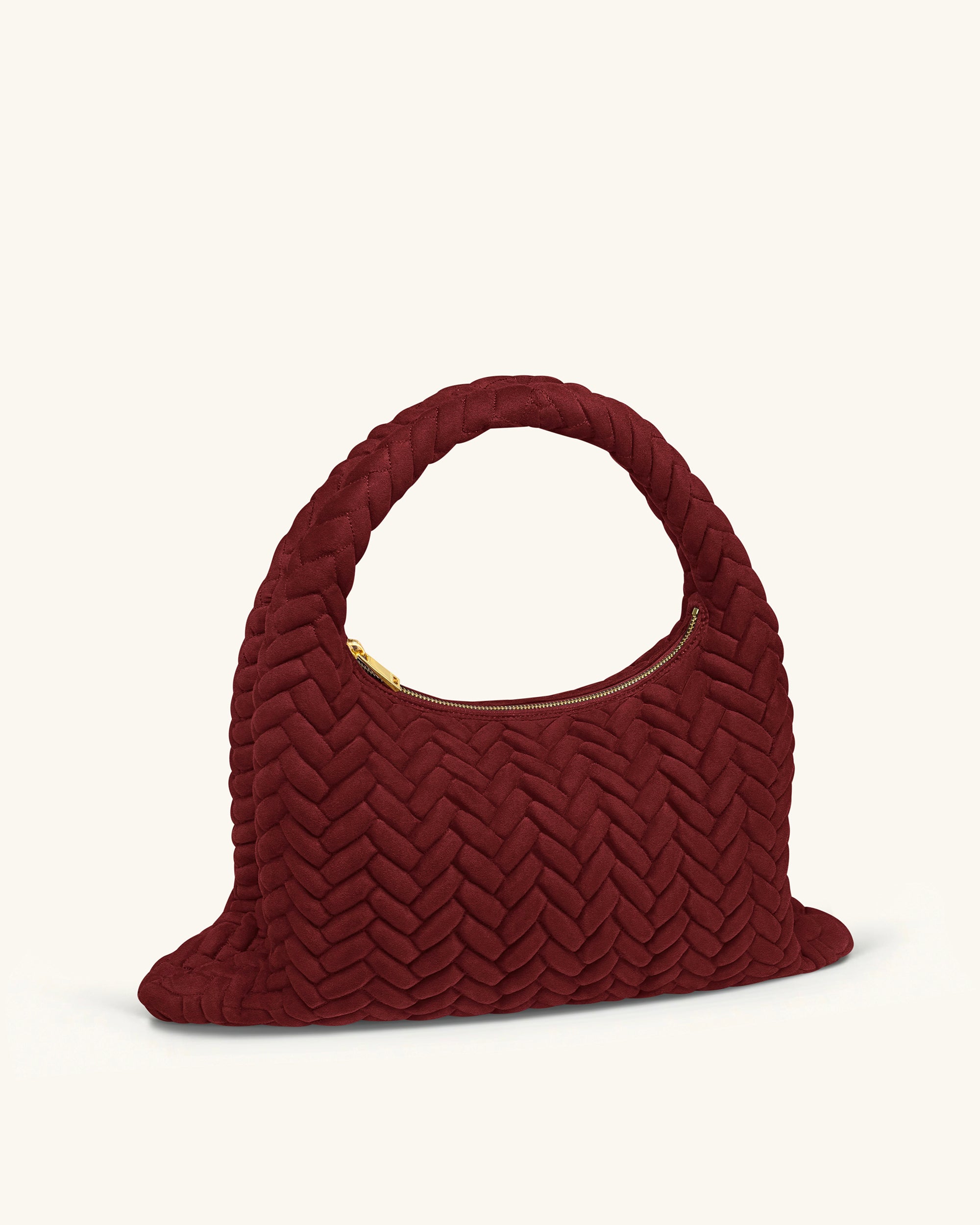 Cora Large Faux Suede Quilting Hobo Shoulder Bag - Burgundy