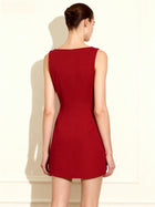 3D Floral-Appliqué Sheath Mini Dress - Red