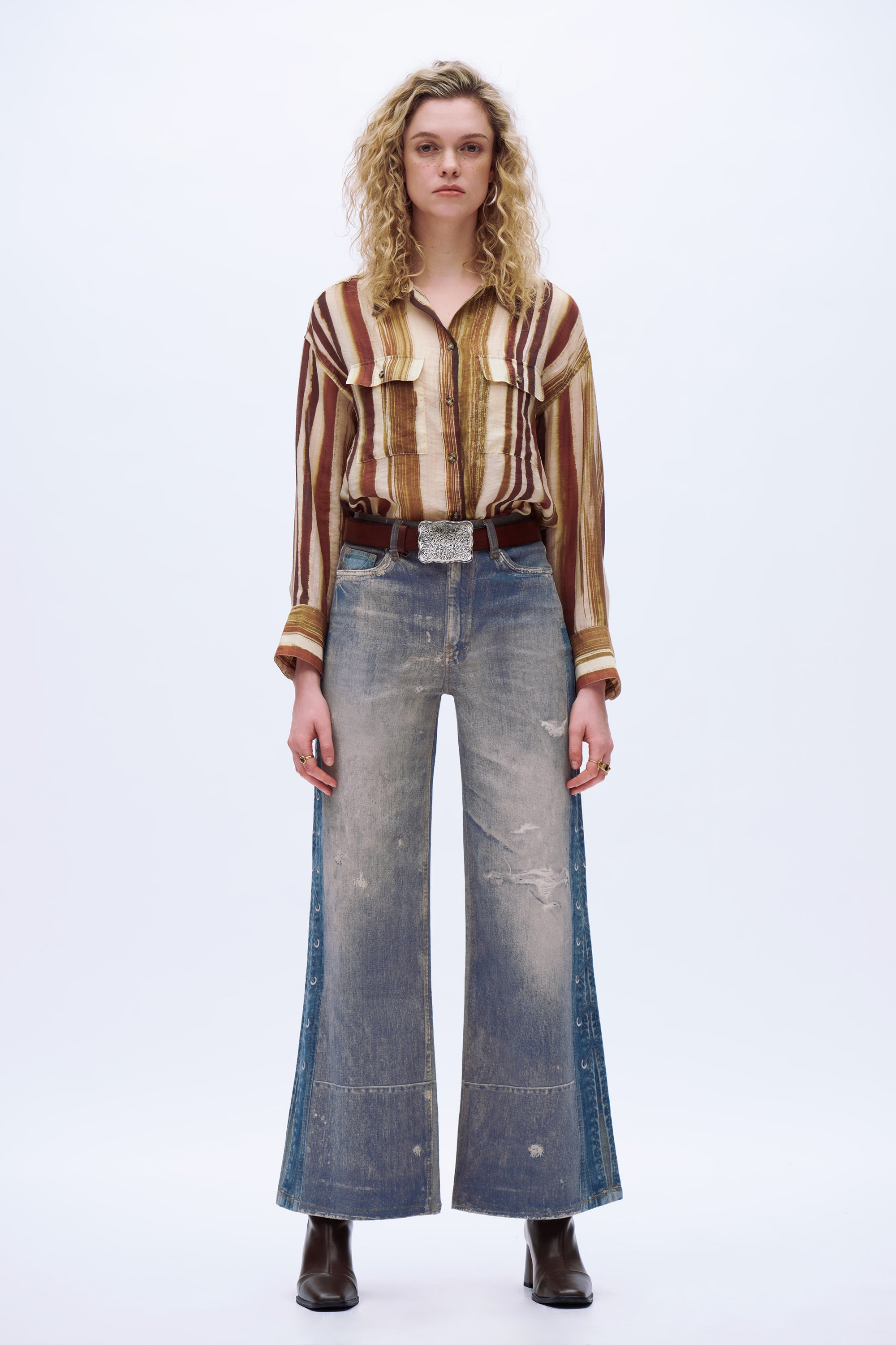 Distressed Wide-Leg Jeans - Light Blue
