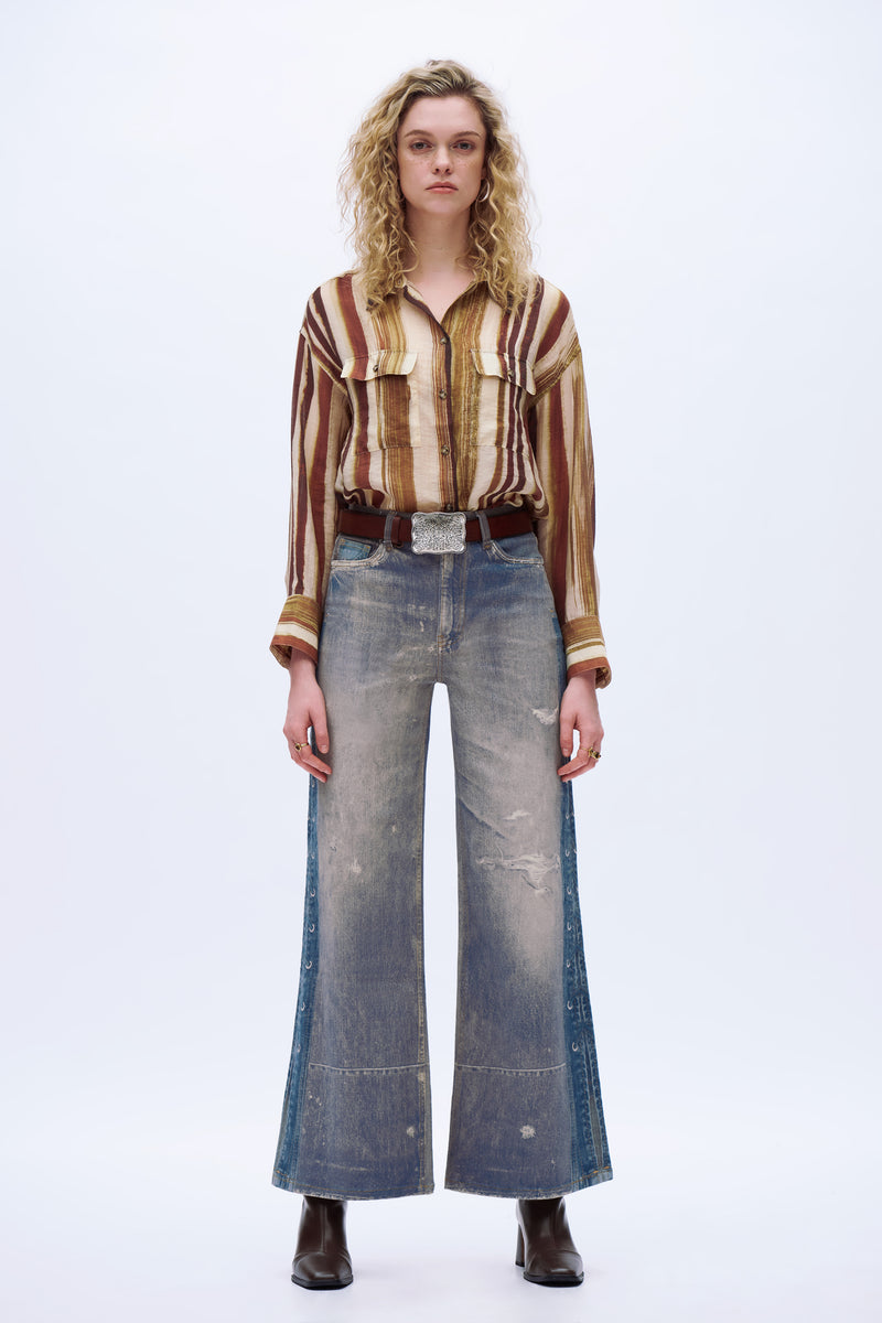 Distressed Wide-Leg Jeans - Light Blue
