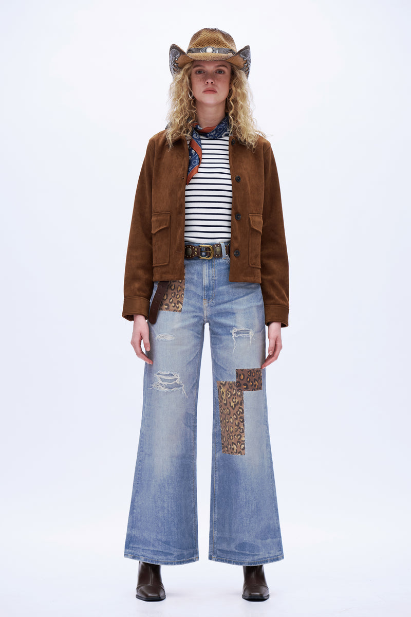 Patchwork Wide-Leg Jeans - Light Blue