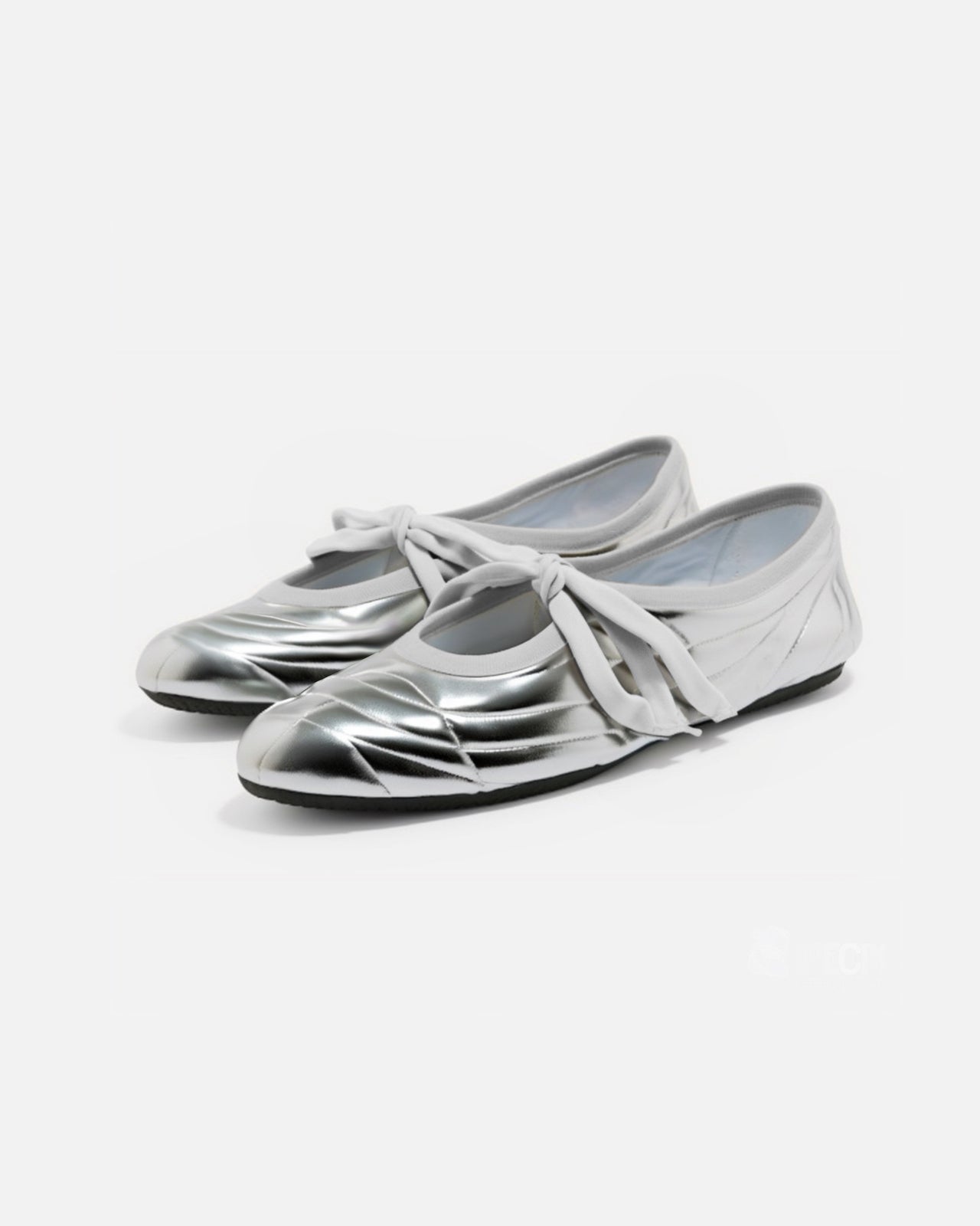 Erika Topstitching lace-up ballet Flats- Silver