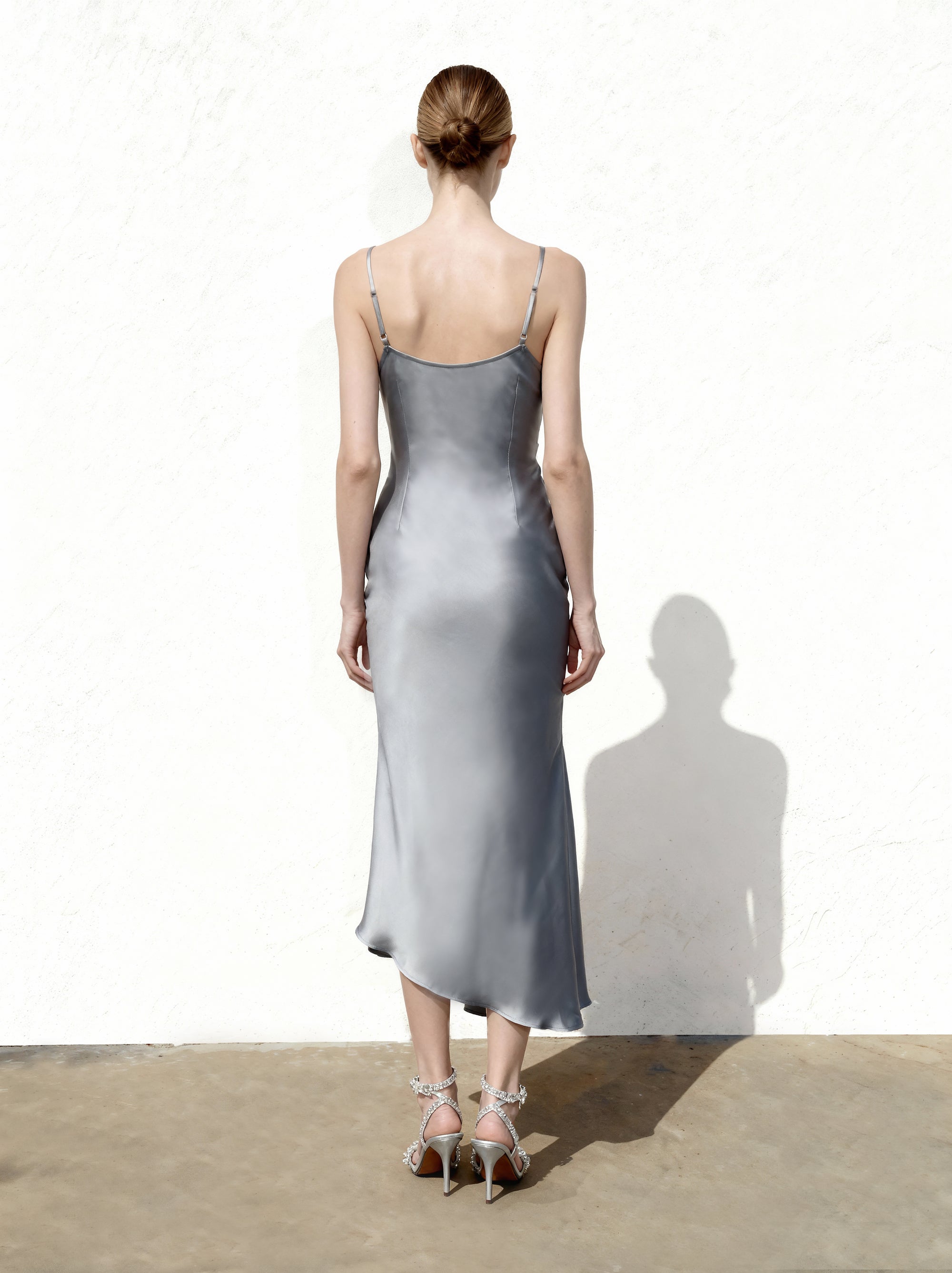 Liquid Satin Cowl-Slit Gown - Silver | JW PEI Liquid Satin Cowl-Slit Gown - Silver | JW PEI