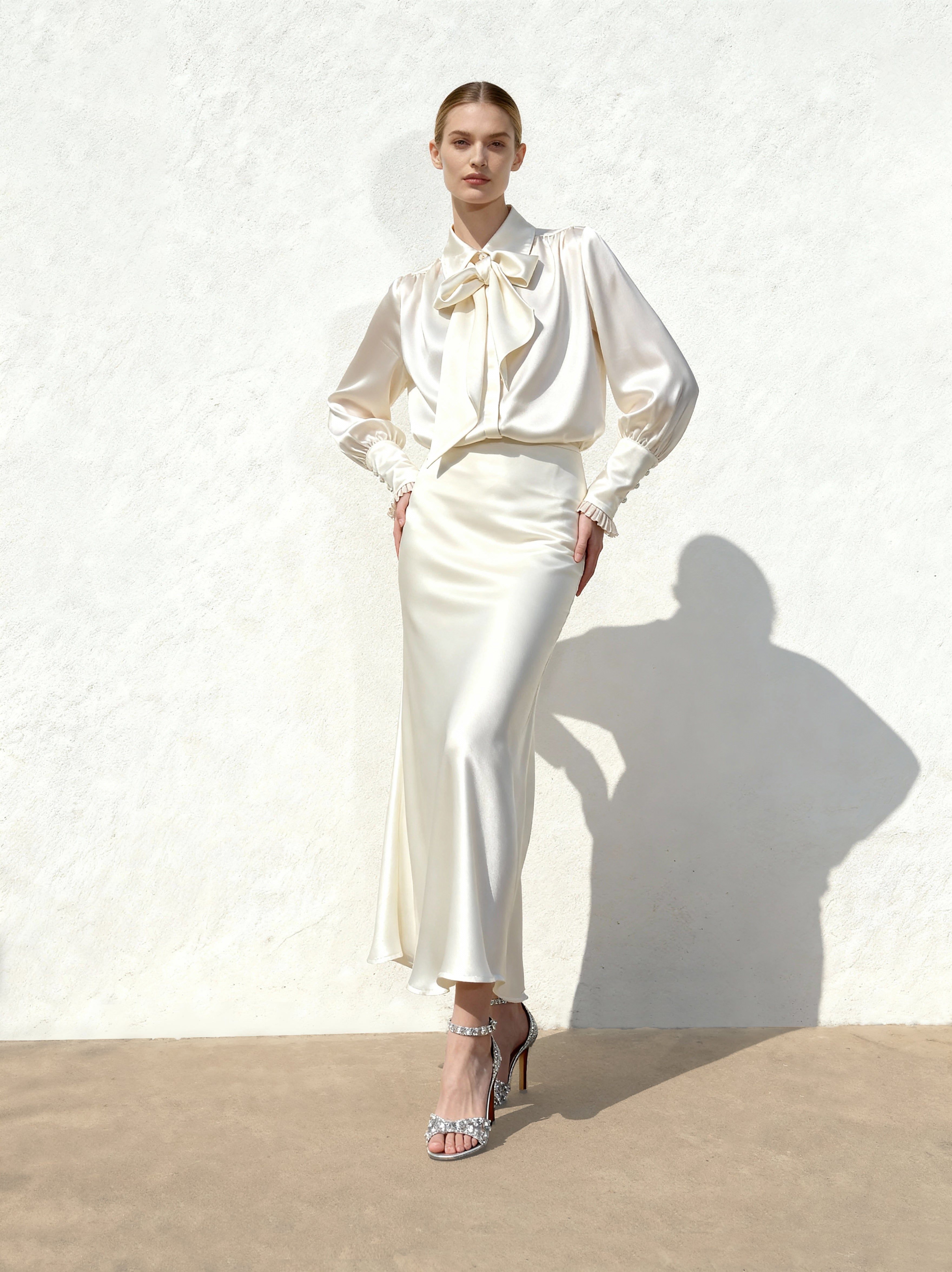 Ribbon Tie Balloon Sleeve Blouse - White | JW PEI