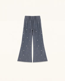 Scattered Pearl Rhinestone Drawstring Sweatpants - Washed Slate
