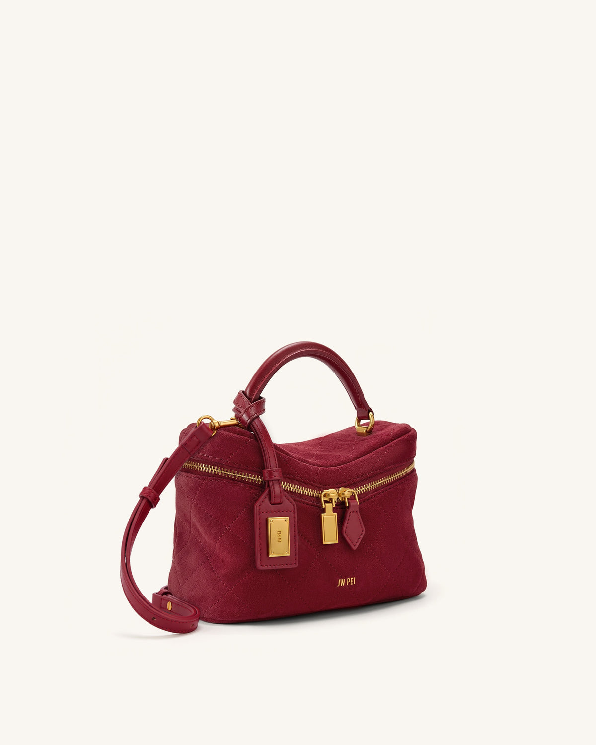Cleo Quilted Faux Suede Top Handle Satchel - Burgundy