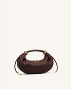 Ellie Metal Ring Embellished Crescent Top Handle Bag - Dark Brown