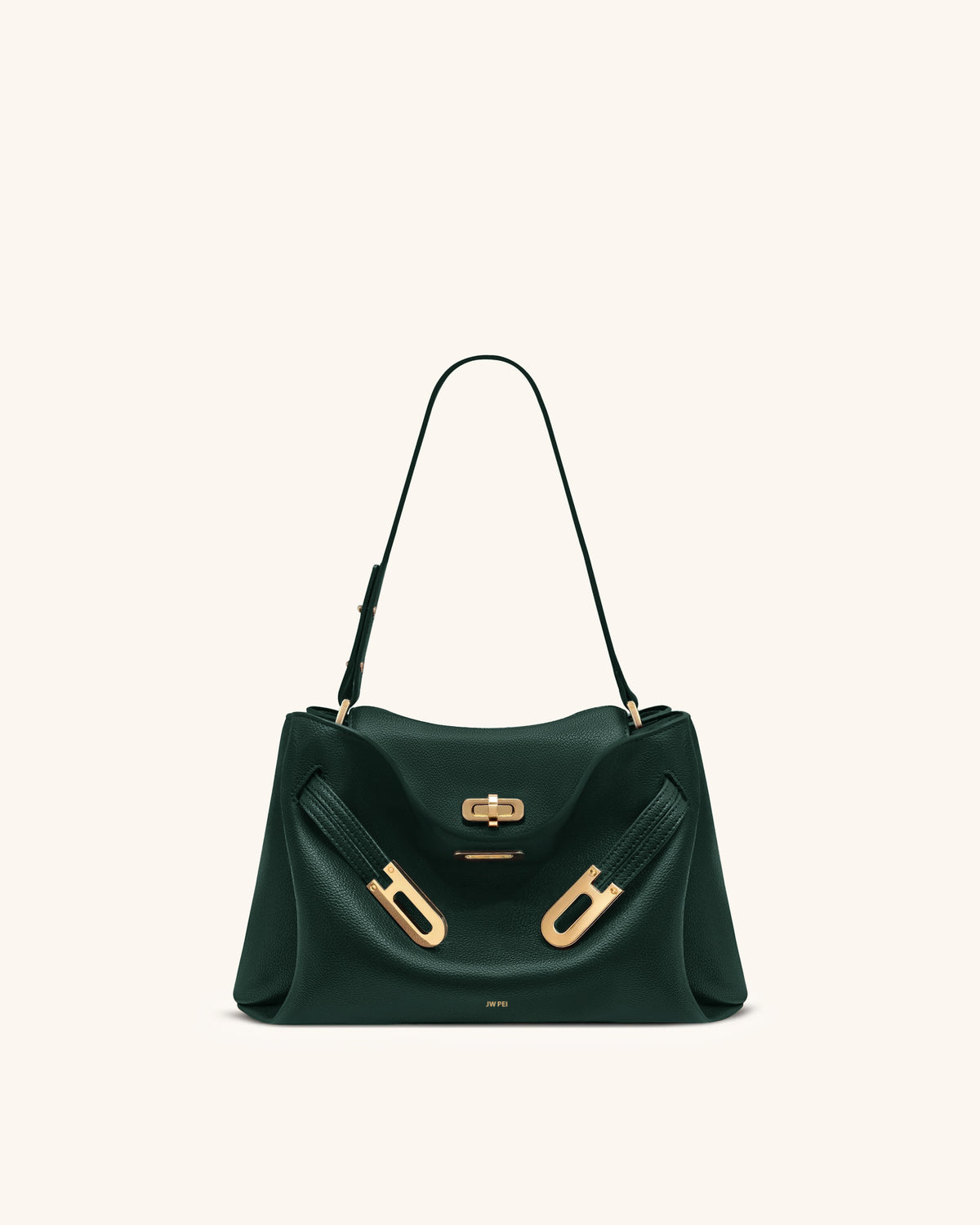 Rhea Pebbled Double Buckle Shoulder Bag - Dark Green