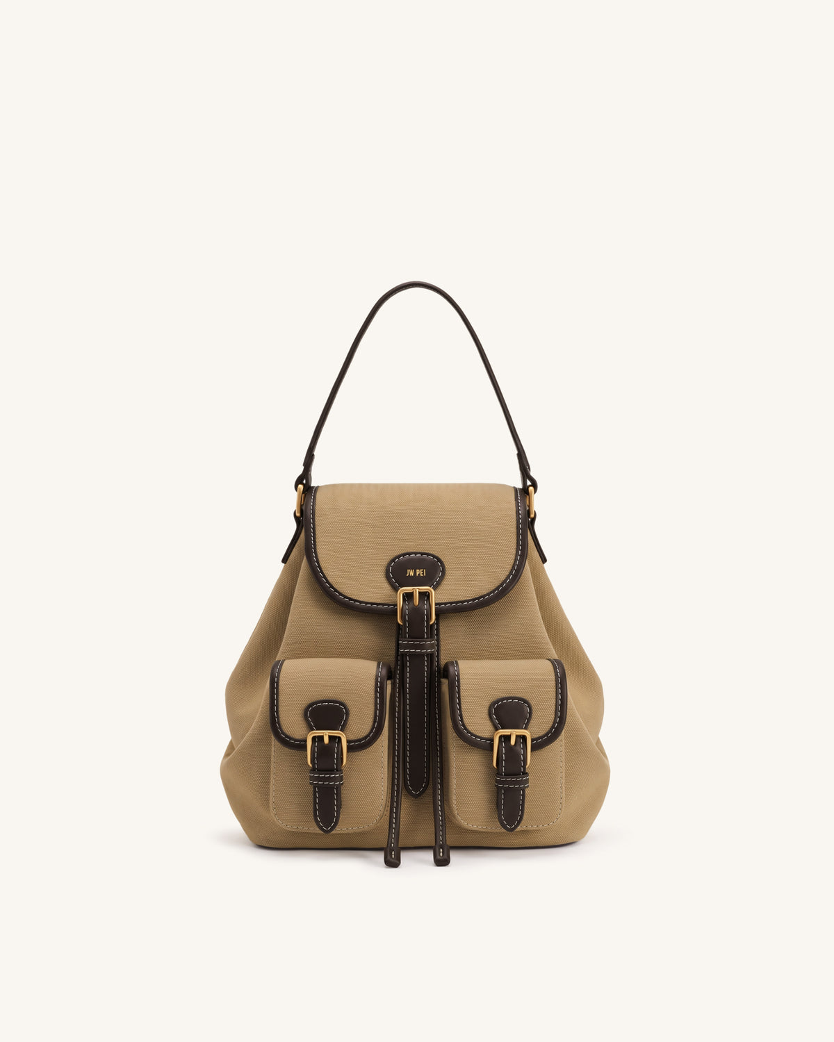 Harper Buckle Pocket Backpack - Dark Brown Canvas