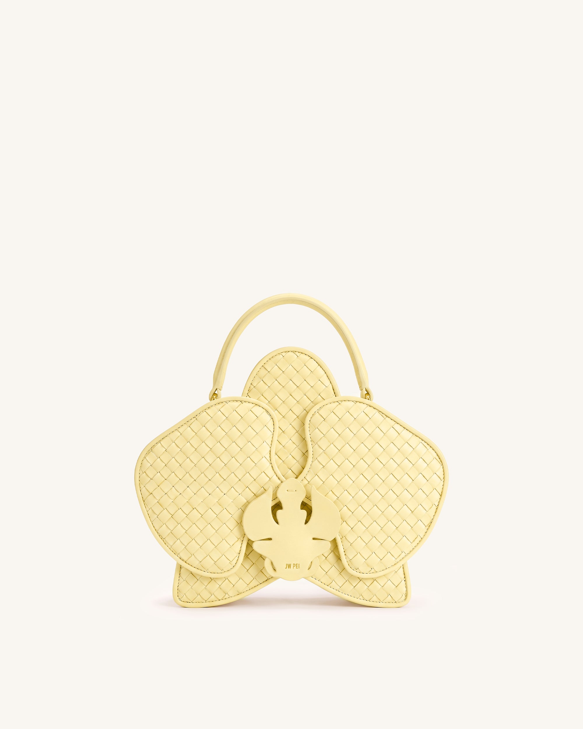Flora Woven Orchid Shaped Top Handle Bag - Yellow