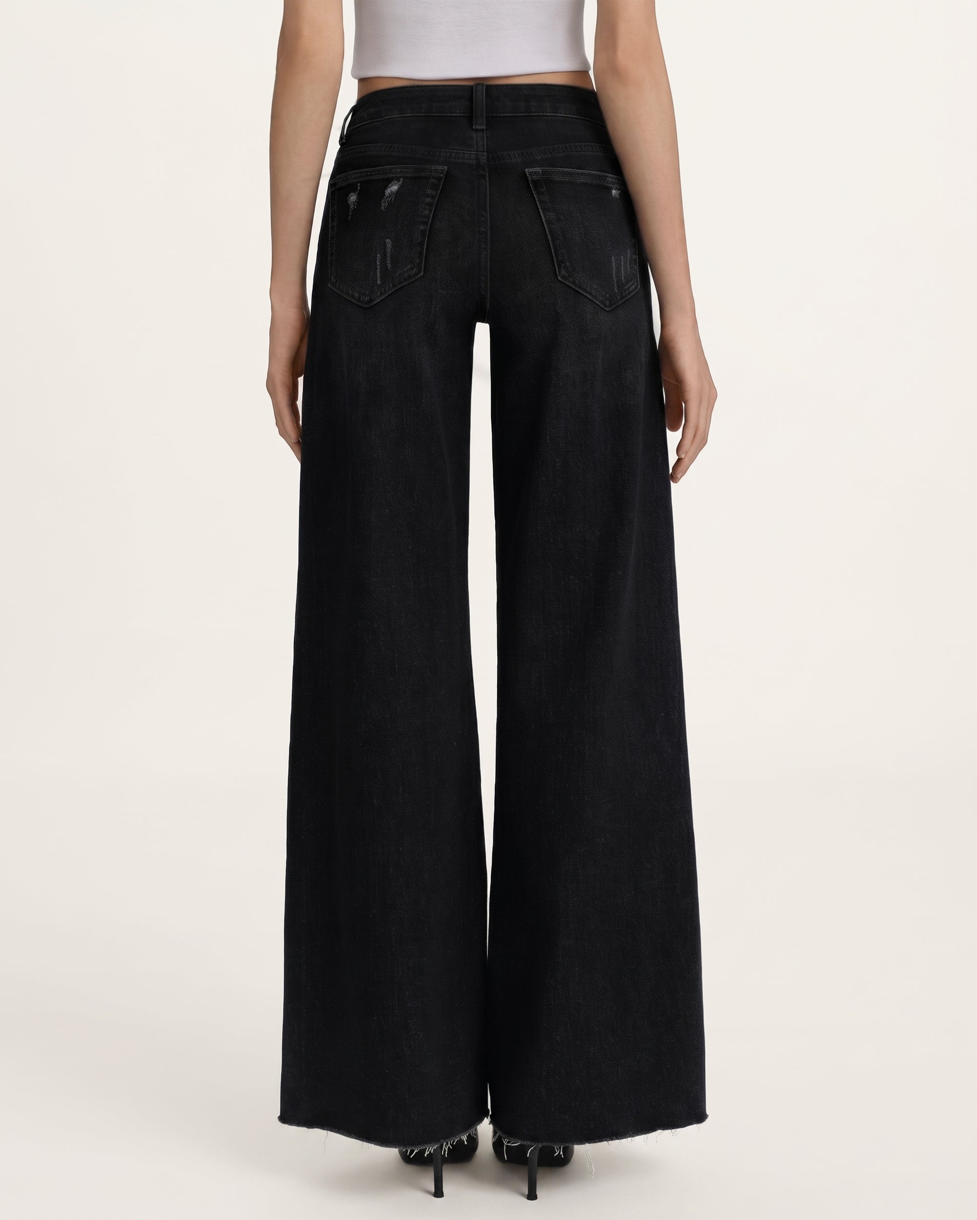 The Stellar Starburst Fray Wide-Leg Jeans - Black